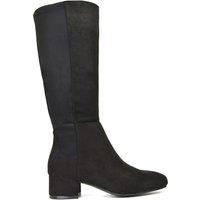 XY London Women's 'Hannah' Low Block Heel Elasticated Calf Long Boots With Zip Fastening in Jet Black | Size: 6