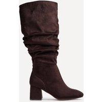 Linzi Women's Inferno Wide Fit Brown Faux Suede Ruched Long Heeled Boot | Size: 5-Wide Fit