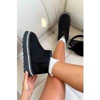 Love Lemonade Women's Crystal Trim Platform Mini Snugg Boots in Black | Size: 5