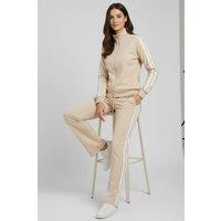 STYLEWISE Women's Contrast Tape Tracktop & Jogger Set - Two Piece in Beige | Size: XS