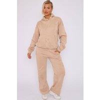 STYLEWISE Women's Oversized Crucifix Embroidered Hooded Fleece Co-ord in Stone | Size: Small