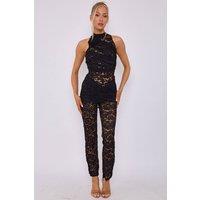 STYLEWISE Women's Wrap Around Floral Lace Detail - Bodycon Flared - Jumpsuit in Black | Size: 8