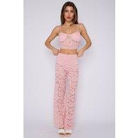 STYLEWISE Women's Lace Detail Padded Bralet & Flare Trouser Co-ord Set in Pink | Size: 8