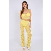 STYLEWISE Women's Lace Detail Padded Bralet & Flare Trouser Co-ord Set in Yellow | Size: 10