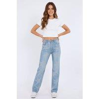 STYLEWISE Women's Star Studded Wide Leg Denim Jeans in Blue | Size: Small