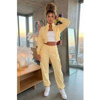 STYLEWISE Women's Cropped Zip Sweatshirt & Cargo Trouser Tracksuit Co-ord in Yellow | Size: S/M
