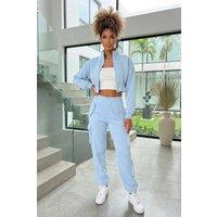 STYLEWISE Women's Cropped Zip Sweatshirt & Cargo Trouser Tracksuit Co-ord in Blue | Size: S/M