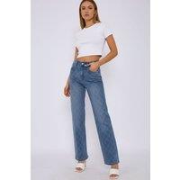 STYLEWISE Women's Diamante Studded Front - Straight Leg - Jeans in Blue | Size: 8