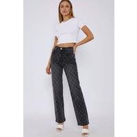 STYLEWISE Women's Diamante Studded Front - Straight Leg - Jeans in Charcoal | Size: 6