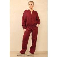 STYLEWISE Women's Fleece Zipper - Oversized Bomber Style - Co-ord Set in Wine | Size: Medium/Large