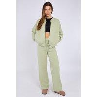 STYLEWISE Women's Fleece Zipper - Oversized Bomber Style - Co-ord Set in Pale Green | Size: Medium/Large