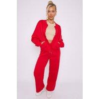 STYLEWISE Women's Fleece Zipper - Oversized Bomber Style - Co-ord Set in Red | Size: S/M