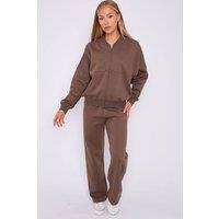 STYLEWISE Women's Fleece Zipper - Oversized Bomber Style - Co-ord Set in Khaki | Size: Medium/Large