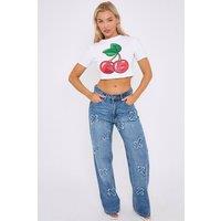 STYLEWISE Women's Crucifix Embroidered - Straight Leg - Denim Jeans in Blue | Size: 10