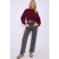 STYLEWISE Women's Crucifix Embroidered - Straight Leg - Denim Jeans in Black | Size: 8