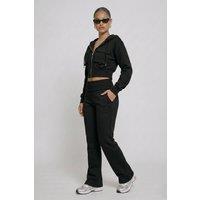 STYLEWISE Women's Hooded Top & Fold Over Waist Trouser Fleece Co-ord Set in Black | Size: XS