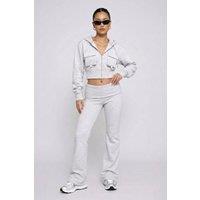 STYLEWISE Women's Hooded Top & Fold Over Waist Trouser Fleece Co-ord Set in Grey | Size: XS
