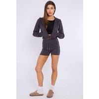 STYLEWISE Women's Zipped Hooded Crop Top & Seam Detail Shorts Fleece Co-ord in Charcoal | Size: XS