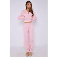 STYLEWISE Women's Cropped Zip Hoodie & Flared Trouser Set - Interlock - Co-ord Set in Pink | Size: Small