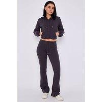 STYLEWISE Women's Cropped Zip Hoodie & Flared Trouser Set - Interlock - Co-ord Set in Charcoal | Size: Small