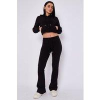 STYLEWISE Women's Cropped Zip Hoodie & Flared Trouser Set - Interlock - Co-ord Set in Black | Size: XS