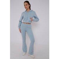 STYLEWISE Women's Cropped Zip Hoodie & Flared Trouser Set - Interlock - Co-ord Set in Blue | Size: Small