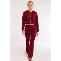 STYLEWISE Women's Cropped Zip Hoodie & Flared Trouser Set - Interlock - Co-ord Set in Wine | Size: XS