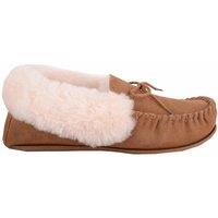 SNUGRUGS Women's Genuine Sheepskin Lined Moccasin Slipper with Rubber Sole in Tan | Size: 7