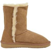 SNUGRUGS Women's Double Faced Sheepskin Mid Calf Outdoor Boot with Button Detail in Tan | Size: 3