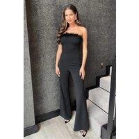 AX Paris Women's Black Strapless Faux Feather Detail Jumpsuit | Size: 14