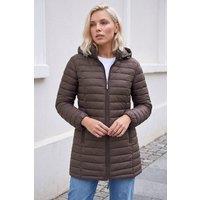 Roman Women's Petite Metallic Finish Quilted Puffer Coat in Chocolate | Size: 16