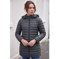 Roman Women's Petite Metallic Finish Quilted Puffer Coat in Dark Grey | Size: 18