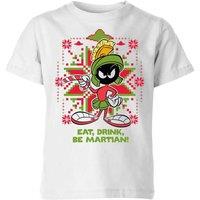 Looney Tunes Eat Drink Be Martian Christmas Kids T-Shirt - White | Size: YXS