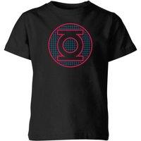 DC Comics Justice League Green Lantern Retro Grid Logo Kids T-Shirt - Black | Size: YXS