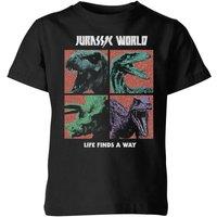 Zavvi Jurassic Park World Four Colour Faces Kids T-Shirt - Black | Size: YS