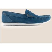 Silver Street London Men's Stanhope Suede Leather Casual Penny Loafers in Bright Blue | Size: 10