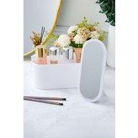 SHEONLY Portable Makeup Case Cosmetic Organizer Storage Box with Led Lighted Mirror for Travel Storage Container in White