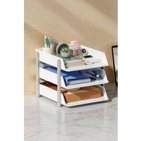 Living and Home 3-Tier Plastic Tabletop File Organiser Storage Rack in White