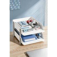 Living and Home 2-Tier Plastic Tabletop File Organiser Storage Rack in White