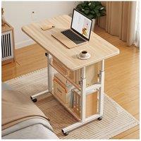 Living and Home 3-tier Height Adjustable Mobile Table Overbed Desk with Shelves Wheels in Natural
