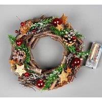 Shatchi 22cm Prelit Battery Operated Christmas Home Hanging Wooden Twigs Base Decorated with Micro Rice LED Lights