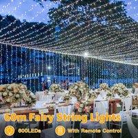 Ollny Cool White Fairy Lights 60m 600 LED String Lights IP44 Timer 8 Modes