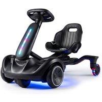 CASART Kids Ride on Drift Car 2-In-1 Go Kart w/Adjustable Seat & LED Lights in Black