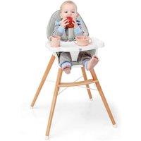 Costway Wooden Toddler Dining Chair Highchair With 5 Point Harness in Grey