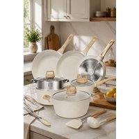 ExtraStar 13Pieces Nonstick Cookware Set Pots & Pans Set for Kitchen in White