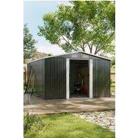 Living and Home 12x10 FT Metal Apex Roof Garden Shed with Foundation, Double Doors Outdoor Storage House for Garden Tools Courtyard, Charcoal Black