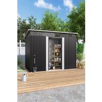 H&O Direct Metal Outdoor Garden Storage Shed with Lockable Sliding Doors in Black