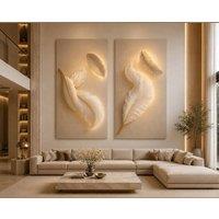 Mafett Premium Oversized Feather Canvas Wall Art Set of 2 in Beige | Size: 150 cm 80 cm