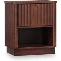 Teamson Home Reeded Bedside Table with Shelf & Push-Open Drawer in Brown