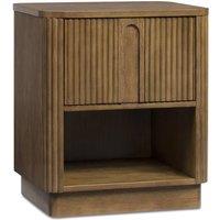 Teamson Home Reeded Bedside Table with Shelf & Push-Open Drawer in Tan